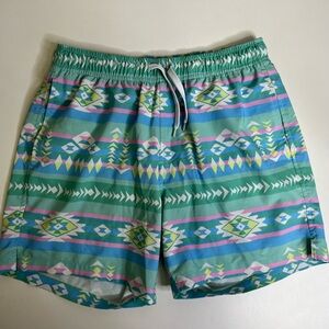 Bearbottom Men’s Swim Shorts Trunks Stretch Inseam 5.5" Blue Green Aztec - Med